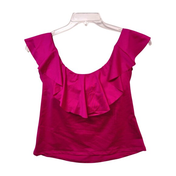 Trina Turk Women's Monaco Ruffled Off-The-Shoulder Tankini Top Size 10 Sangria P - Picture 1 of 7